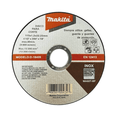 Disco de Corte de 7/8" de acero inoxidable, diámetro de 4-1/2"