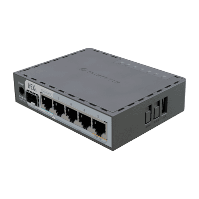 Router hEX S / 5 Puertos Gigabit Ethernet / 1 Puerto SFP 2.5G / Dual-Core ARM / 512 MB RAM / RouterOS V7 / PoE-In y PoE-Out / Montaje en Pared