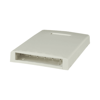 Caja de Montaje en Superficie, con Accesorio para Resguardo de Fibra Óptica, para 6 Módulos Mini-Com, Color Blanco Mate