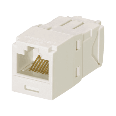 Conector Jack RJ45 Estilo TG, Mini-Com, Categoría 6A, de 8 Posiciones y 8 Cables, Color Blanco Mate