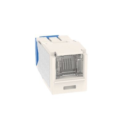 Conector Jack RJ45 Estilo TG con Ventana, Mini-Com, Categoría 6A, de 8 Posiciones y 8 Cables, Color Blanco