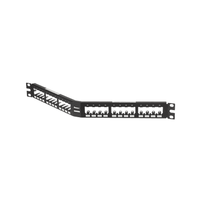 Panel de Parcheo Modular Mini-Com (Sin Conectores), Angulado, Totalmente Blindado, de 24 Puertos, 1UR