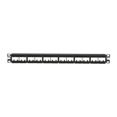 Panel de Parcheo Modular Mini-Com (Sin Conectores), Plano, Sin Blindaje, Con Etiqueta y Cubierta, de 24 Puertos, 1UR