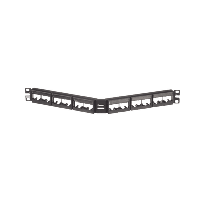 Panel de Parcheo Modular Mini-Com (Sin Conectores), Angulado, Sin Blindaje, Con Etiqueta y Cubierta, de 24 Puertos, 1UR