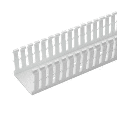Canaleta Ranurada Angosta de PVC Sin tapa, Tipo F, 57.2 mm de Ancho, 79.8 mm de Alto y 1.8 m de Largo, Color Blanco
