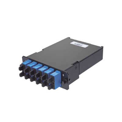 Placa Acopladora de Fibra Óptica FAP, Con 12 Pigtails y 6 Conectores LC Duplex (12 Fibras), Para Fibra Monomodo OS1/OS2, Color Azul