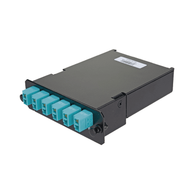 Placa Acopladora de Fibra Óptica FAP, Con 12 Pigtails y 6 Conectores LC Duplex (12 Fibras), Para Fibra Multimodo OM3/OM4, Color Aqua