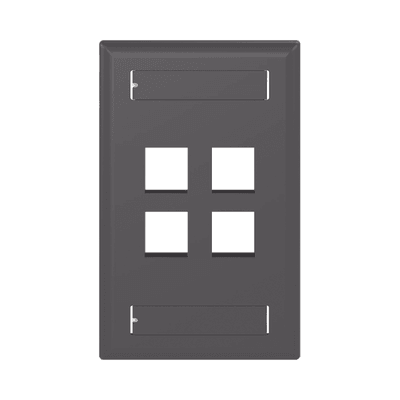 Placa de Pared Vertical, Salida Para 4 Puertos Keystone, Con Espacios Para Etiquetas, Color Negro