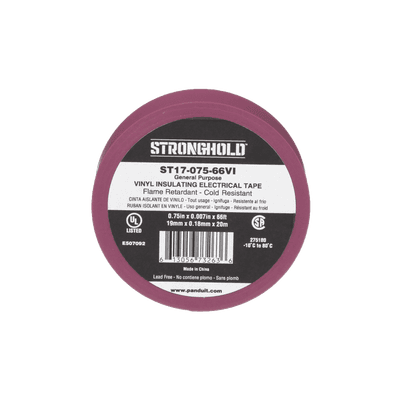 Cinta Eléctrica STRONGHOLD para Aislar, de PVC, Uso General Reparación y Mantenimiento, Grosor de 0.18mm (7 mil), Ancho de 19mm, y 20.12m de Largo, Color Violeta