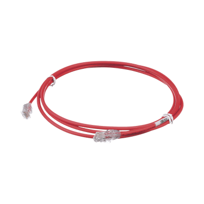 Cable de Parcheo UTP Cat6A, CM/LSZH, Diámetro Reducido (28AWG), Color Rojo, 2.13 Metros (7 Pies)