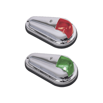Luz de Navegación Bicolor, Acero Inoxidable Pulido, Base Polímero Negro, Lentes Rojo y Verde, 1 Milla Náutica, 12V, 10W, Contactos Bañados en Oro, Para Embarcaciones hasta 12m, Vendido en Pares