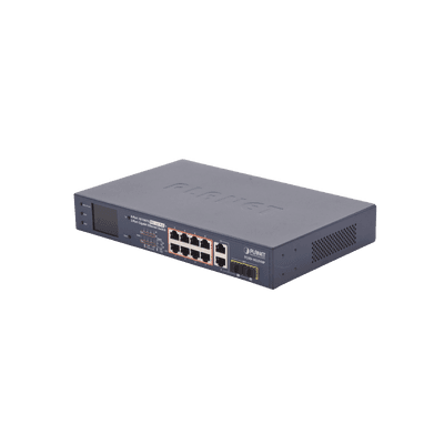 Switch PoE+ / Distancia 250 Metros / 8 Puertos + 2 Combo TP/SFP Gigabit y Pantalla LCD Para Monitoreo