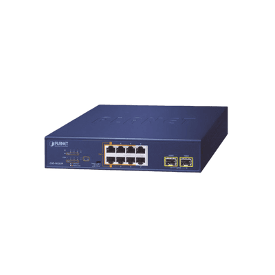 Switch PoE No Administrable de Escritorio, 2 Puertos Gigabit 802.3bt, 4 Puertos Gigabit 802.3at, 2 Puertos 10/100/1000, 2 Puertos SFP Gigabit.