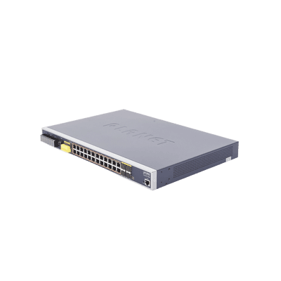 Switch PoE Industrial Capa 3, Con 24 Puertos PoE Gigabit  802.3af/at, 4 Puertos SFP Compartidos 100 / 1000X, Soporta temperaturas extremas de -40 ~ 75°C