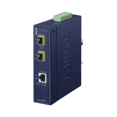 Convertidor de Medios Industrial de 1 Puerto Ethernet 10/100/1000 Base-T a 2 Puertos SFP 100/1000/2500 Base-X