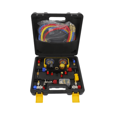 Manómetro de 4 vías con Accesorios para Gas refrigerante  R410A/ R32/ R134A/R22
