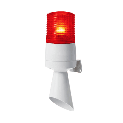 Luz LED con patrones de destello fijo y destellante con buzzer incorporado de alto volumen Máx. 95 dB color Rojo 110 VCA