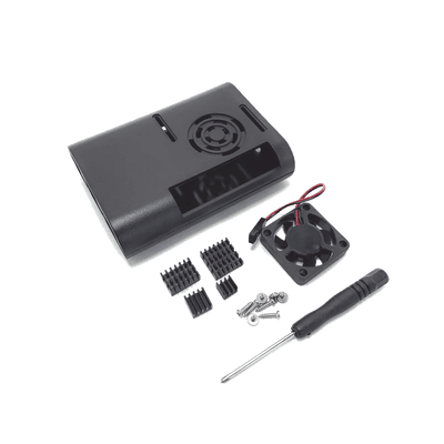 Kit Gabinete para Raspberry Pi 4 Model B / Plástico ABS / Color Negro / Ventilador / Disipadores / Incluye Desarmador