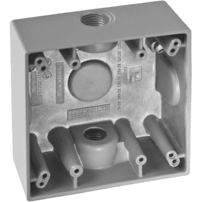 Caja Cuadra de 1/2" a Prueba de  Intemperie/ Cuenta con 2 salidas.