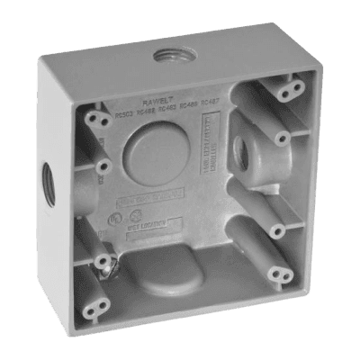 Caja Cuadra de 1/2" a Prueba de  Intemperie/ Cuenta con 3 salidas.