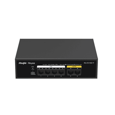 Switch PoE+ no Administrable, 6 Puertos 10/100 Mbps, hasta 54 Watts