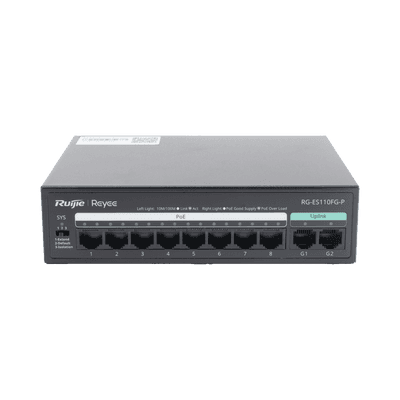 Switch PoE+ no Administrable, hasta 110 Watts, 8 puertos PoE+ 10/100 y 2 Uplinks Gigabit 1G