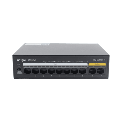 Switch PoE+ no Administrable, Hasta 110 Watts, 8 puertos PoE+ y 2 Uplinks 10/100