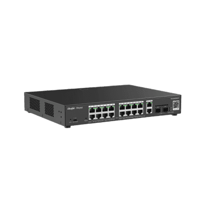 Switch L2 Administrable PoE con 16 puertos Gigabit PoE 802.3af/at + 2 SFP para fibra 1Gb, gestión gratuita desde la nube, 240w