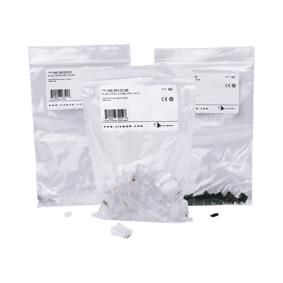 Plug RJ45 Cat6, Para Cable UTP Calibre 23 a 26 AWG, Chapado en Oro de 50 Micras, Bolsa con 50 Piezas