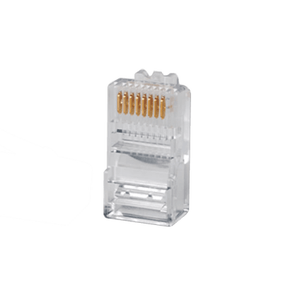 Plug RJ45 Cat5e, Para Cable UTP Calibre 22 a 26 AWG, Chapado en Oro de 50 Micras