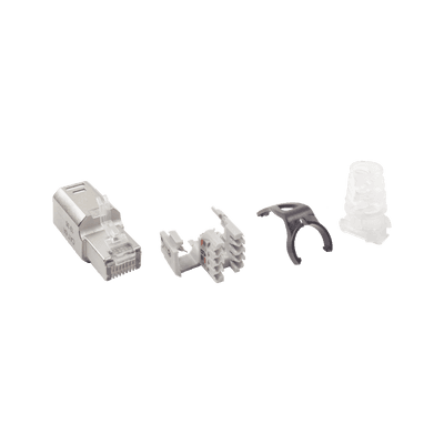 Plug RJ45 Cat6A Blindado, Terminación en Campo, Compatible con Todas las Categorías, con Clip Protector de Seguro
