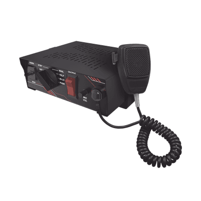 Sirena Vehicular de 100W de Potencia, Con Switch Giratorio de 6 posiciones y Micrófono Integrado de Uso Rudo