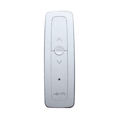 Control remoto 1 canal para motores de persiana Somfy con señal inalámbrica, instrucciones: sube, baja y detener, con posición favorita programada.