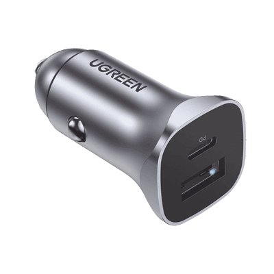 Cargador de Auto 24W | Puerto USB-A y USB-C | Carga Rápida | Compatible con Vehículos de 12 y 24 VCD | PD3.0 + QC3.0 | Indicador Led | Diseño Compacto | Chip Inteligente | Caja de Aluminio