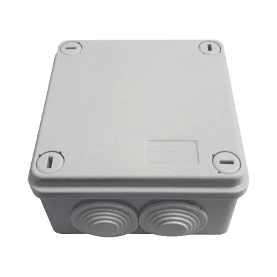 Caja Tipo Estanca IP55, con 6 Entradas, Tapa y Tornillo de Vuelta de 1/4, 100 x 100 x 50 mm (3.94 x 3.94 x 1.97 Pulgadas), Color Gris
