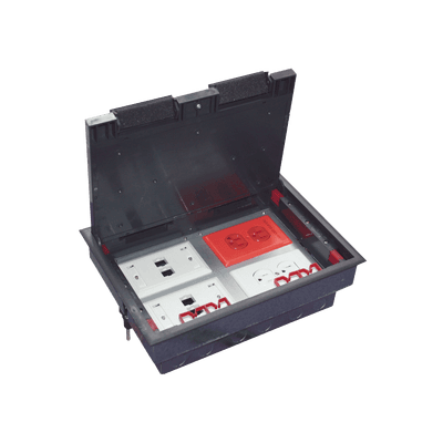 Caja de Piso para Cuatro Módulos Universales (Socket M4), para Alimentación Eléctrica y Redes de Datos (11000-43401) No Incluye Faceplates