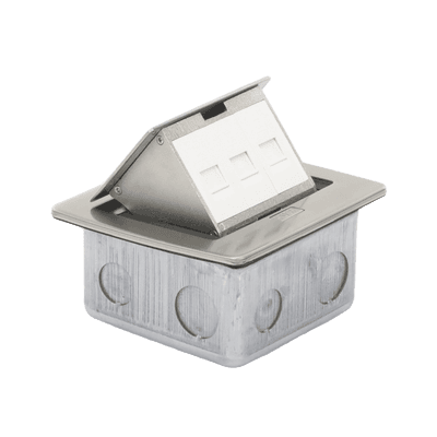 Mini Caja de Piso Rectangular para Datos y Conectores Tipo Keystone, Color y Material en Acero Inoxidable (3 Puertos) (11000-21202)