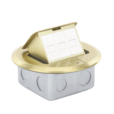Mini Caja de Piso Redonda para Datos o Conectores Tipo Keystone, Color Bronce (3 Contactos) (11000-12102)