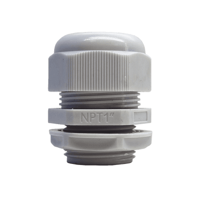 Conector Plástico Blanco Tipo Glándula para Rosca NPT 1"