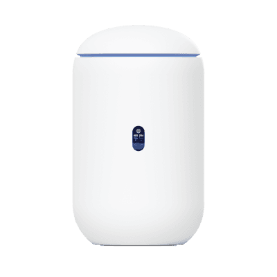 UniFi Dream Router con WiFi 6, 4 puertos LAN Gigabit de los cuales 2 son POE 802.3af. Aplicaciones UniFi Network, Protect y Access pre-instaladas. Pantalla LCD