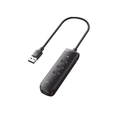 HUB USB-A 3.0 4 en 1 | 4 Puertos USB-A 3.0 (5Gbps) | Cable de 25 cm | Indicador Led | Ideal para Transferencia de Datos | Entrada USB-C para alimentar equipos de mayor consumo como discos duros | Color Negro.