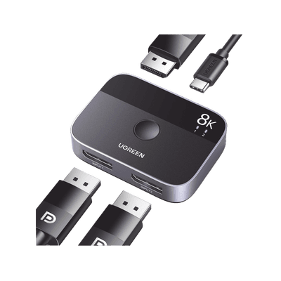 Conmutador DP 1.4 8K | Display Port Splitter 2 Entradas a 1 Salida | Bidireccional | 3D | HDR10+ | Dolby Atmos | 240Hz | 48Gbps | Compatible Free-Sync/G-Syng | Sincronización de Audio | Potentes Chips de Última Generación.