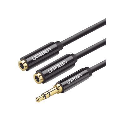 Cable Adaptador/Divisor de Audio de 3.5mm Macho a 2 Terminales de 3.5mm Hembra / 25 cm de Longitud / Cable TPE / Color Negro