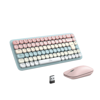 Paquete de Teclado y Mouse | 85 teclas en Español | Bluetooth y 2.4GHz |  Mouse Ambidiestro  | Sensor de DPI ajustable | Efectos de Iluminación del Teclado | Amplia compatibilidad | Color Rosa.