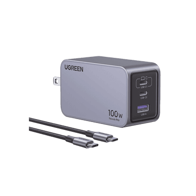 Cargador de 100W serie Nexode Pro | 3 Puertos de Carga Rápida | 2 USB-C | 1 USB-A | Tecnología GaNInfinity | PD3.1 de 100W / QC4.0 | Tecnología de Protección Térmica | Optimiza la Carga | Caja de Aluminio | Incluye Cable