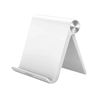 Soporte de Escritorio para Tablet /  Ajustable de 0° a 100° / Goma Antiarañazos / Antideslizante / Amplia Compatibilidad con dispositivos de 4'' a 13'' / Plegable / ABS / Color Blanco