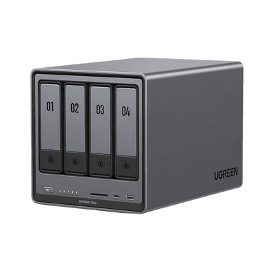 NAS UGREEN NASync DXP4800 Plus / Procesador Intel Pentium Gold 8505 5 Núcleos / 4 Bahías SATA + 2 M.2 NVMe PCIe 4.0 / 8GB DDR5 Expandible a 64GB / 10GbE + 2.5GbE / USB 3.2 Gen 2 Tipo C / HDMI 4K / Sistema Almacenamiento Conectado Red
