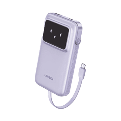 Power Bank Serie Uno |  10000mAh | 30W |  con Cable USB-C Incorporado | 2 Salidas 30W Max. | Pantalla Inteligente | Carcasa Ignifuga | Aprobado por Aerolíneas.| Color Purple.