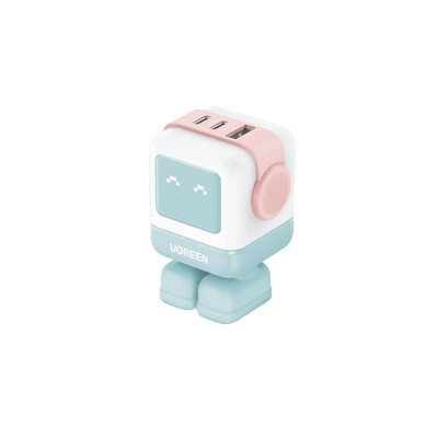 Cargador RobotGaN de 65W Serie UNO | 3 Puertos de Carga Rápida | 2 USB-C | 1 USB-A | PD 3.0 | QC 4.0 | Carga Inteligente | Tecnología GaN II | Zapato Magnético Extraíble | Carcasa Ignifuga | Pantalla LED.