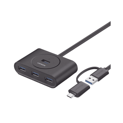 HUB USB-A y C 3.0 4 en 1 | Con Conector USB-C y USB-A | 4 Puertos USB-A 3.0 (5Gbps) | Cable de 25cm | Indicador Led | Ideal para Transferencia de Datos | Entrada Micro USB para alimentar equipos de mayor consumo.